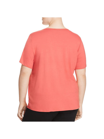 EILEEN FISHER Womens Coral Stretch Short Sleeve V Neck T-Shirt 2X