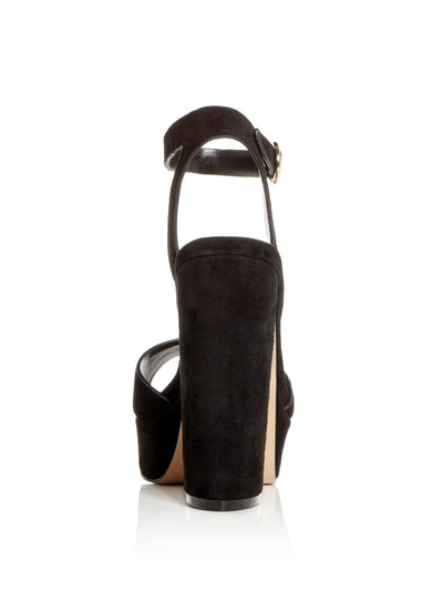 AQUA Womens Black 1-1/4" Platform Cushioned Adjustable Strap Metallic Mardi Peep Toe Block Heel Buckle Leather Dress Slingback Sandal 8.5 M