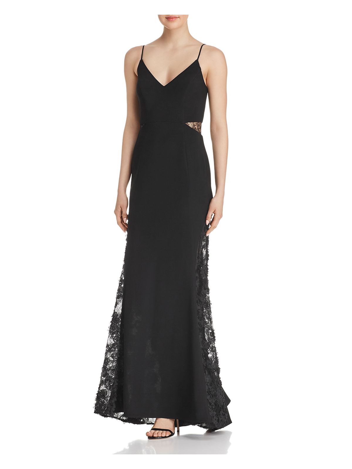 AVERY G Womens Black Spaghetti Strap Full-Length Fit + Flare Evening Dress 12