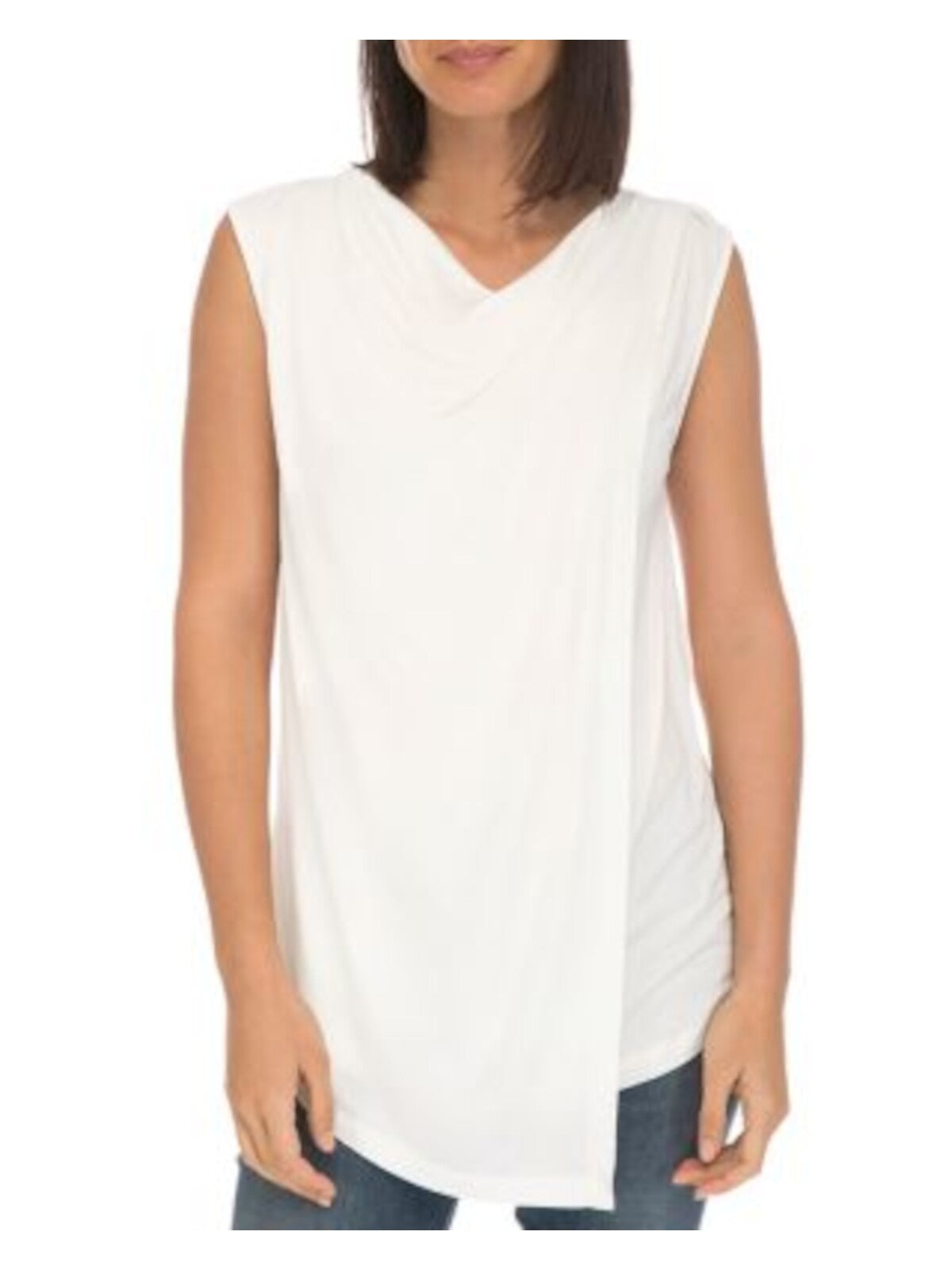B COLLECTION Womens White Stretch Sleeveless Cowl Neck Tank Top M