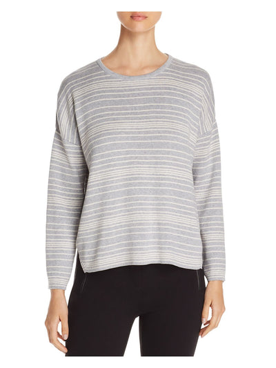 EILEEN FISHER Womens Gray Ribbed Vented Hem Striped Long Sleeve Jewel Neck Sweater Plus 2X