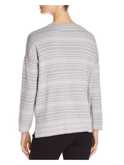 EILEEN FISHER Womens Gray Ribbed Vented Hem Striped Long Sleeve Jewel Neck Sweater Plus 3X