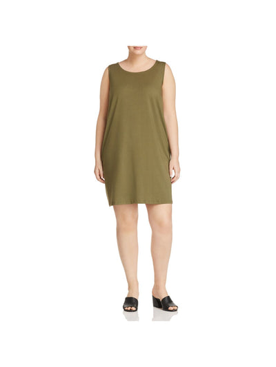 EILEEN FISHER Womens Green Stretch Sleeveless Round Neck Above The Knee Shift Dress Plus 3X