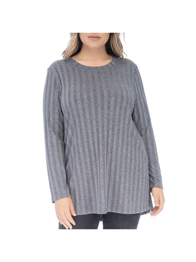B COLLECTION Womens Gray Stretch Ribbed Long Sleeve Round Neck Tunic Top Plus 2X