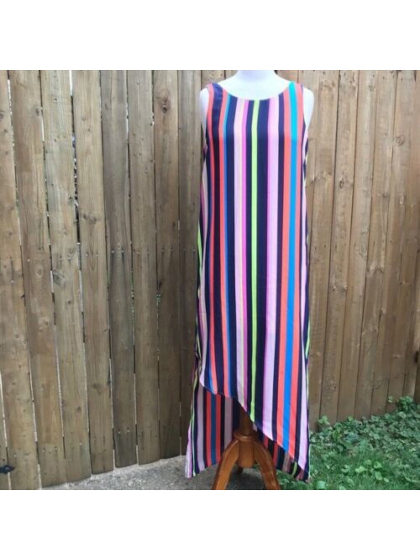 PROJECT 28 NYC Womens Pink Striped Sleeveless Scoop Neck Full-Length Trapeze Dress XS