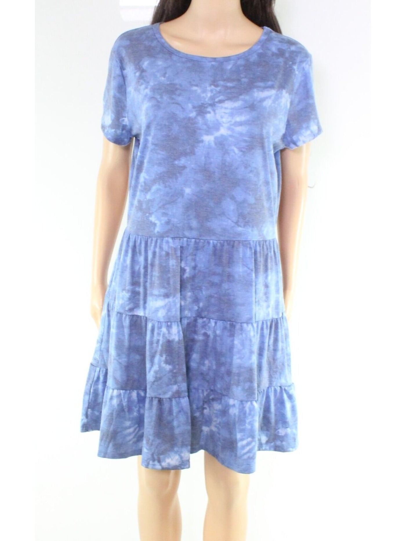 BEBOP Womens Blue Tie Dye Short Sleeve Mini Fit + Flare Dress Juniors Size: 2XL