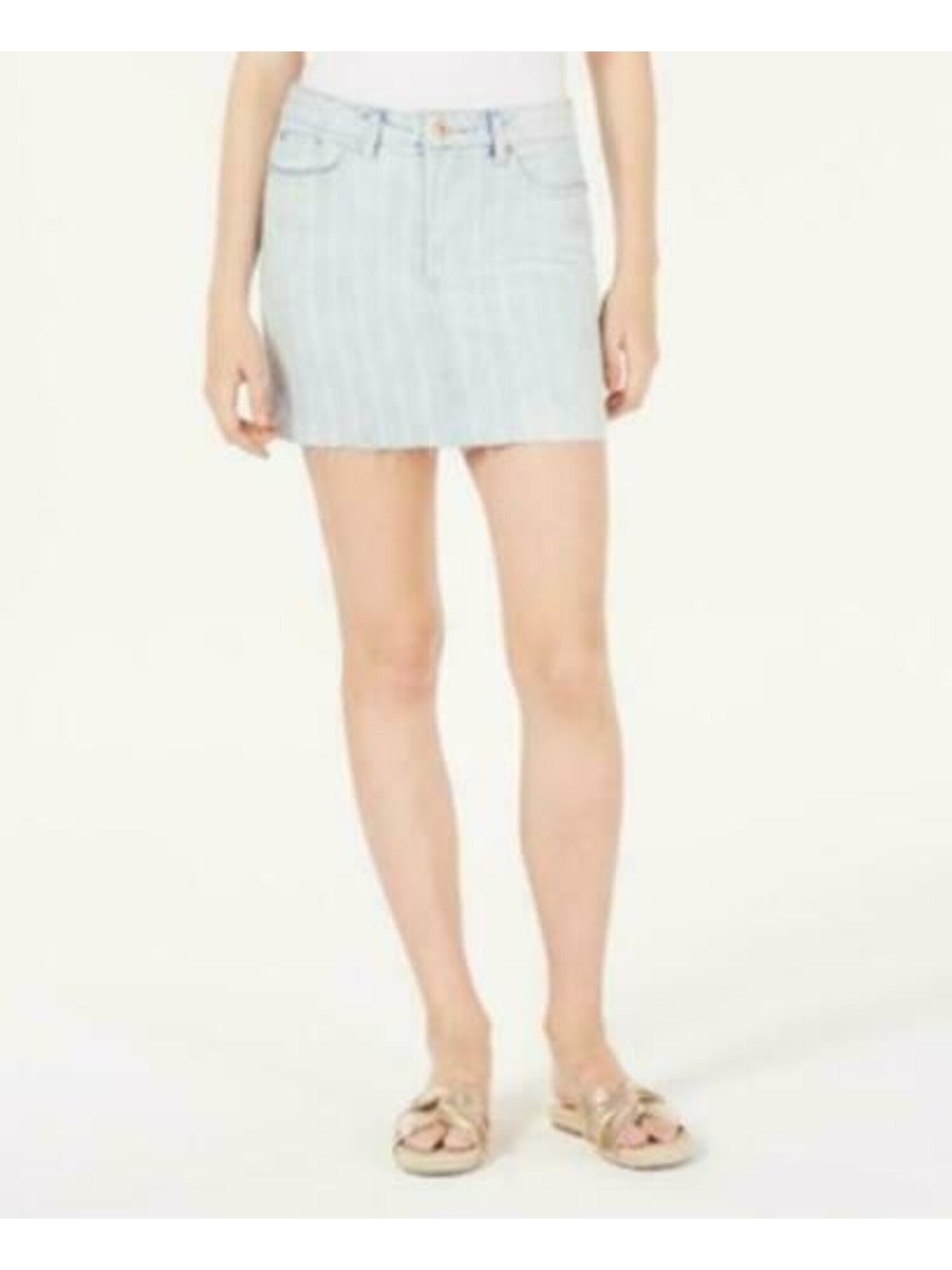 VANILLA STAR Womens Light Blue Denim Striped Mini Skirt Juniors Size: 26 Waist