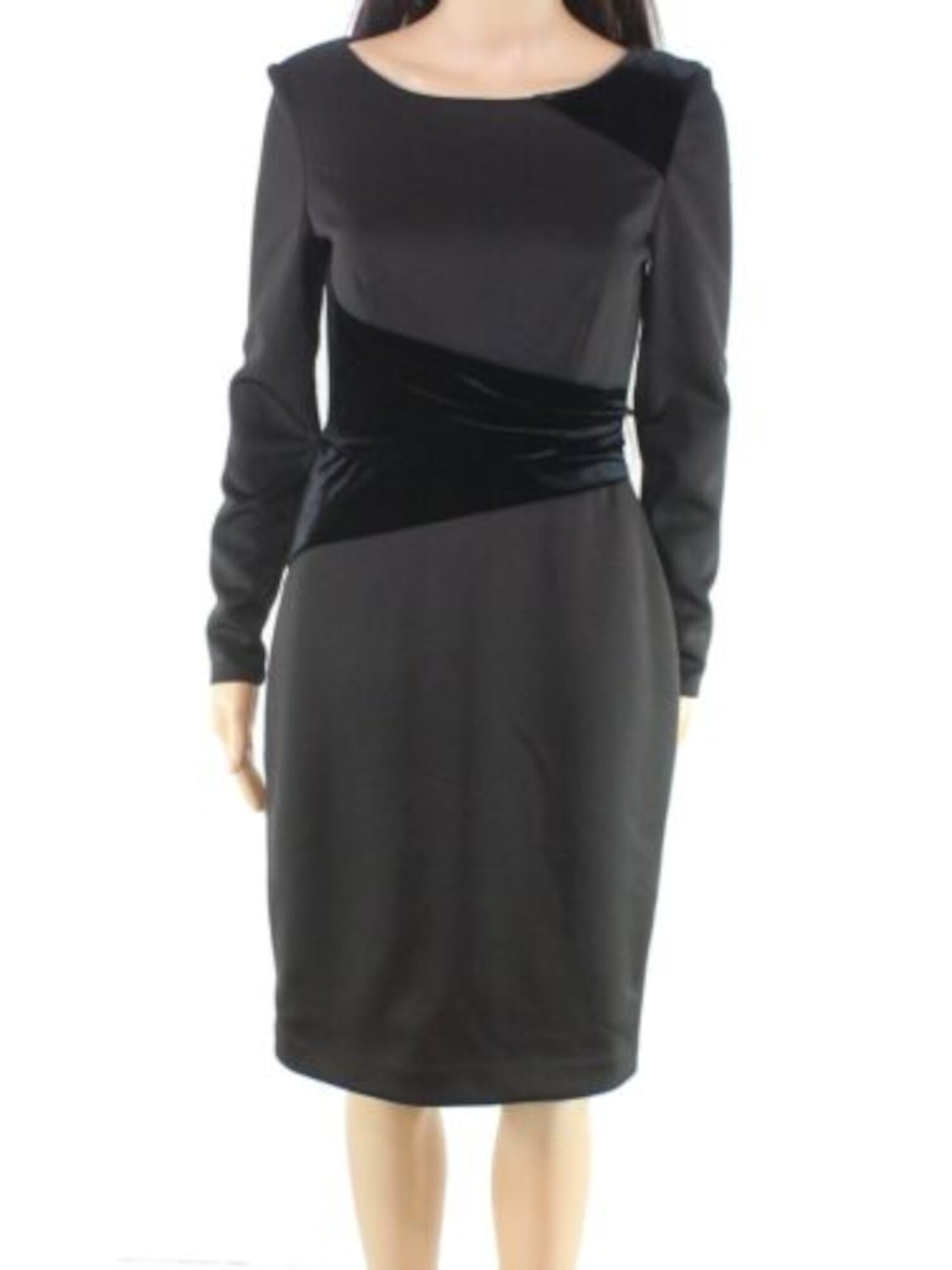 Harper Rose Womens Black Zippered Ruched Velvet Long Sleeve Round Above The Knee Evening Sheath Dress 12