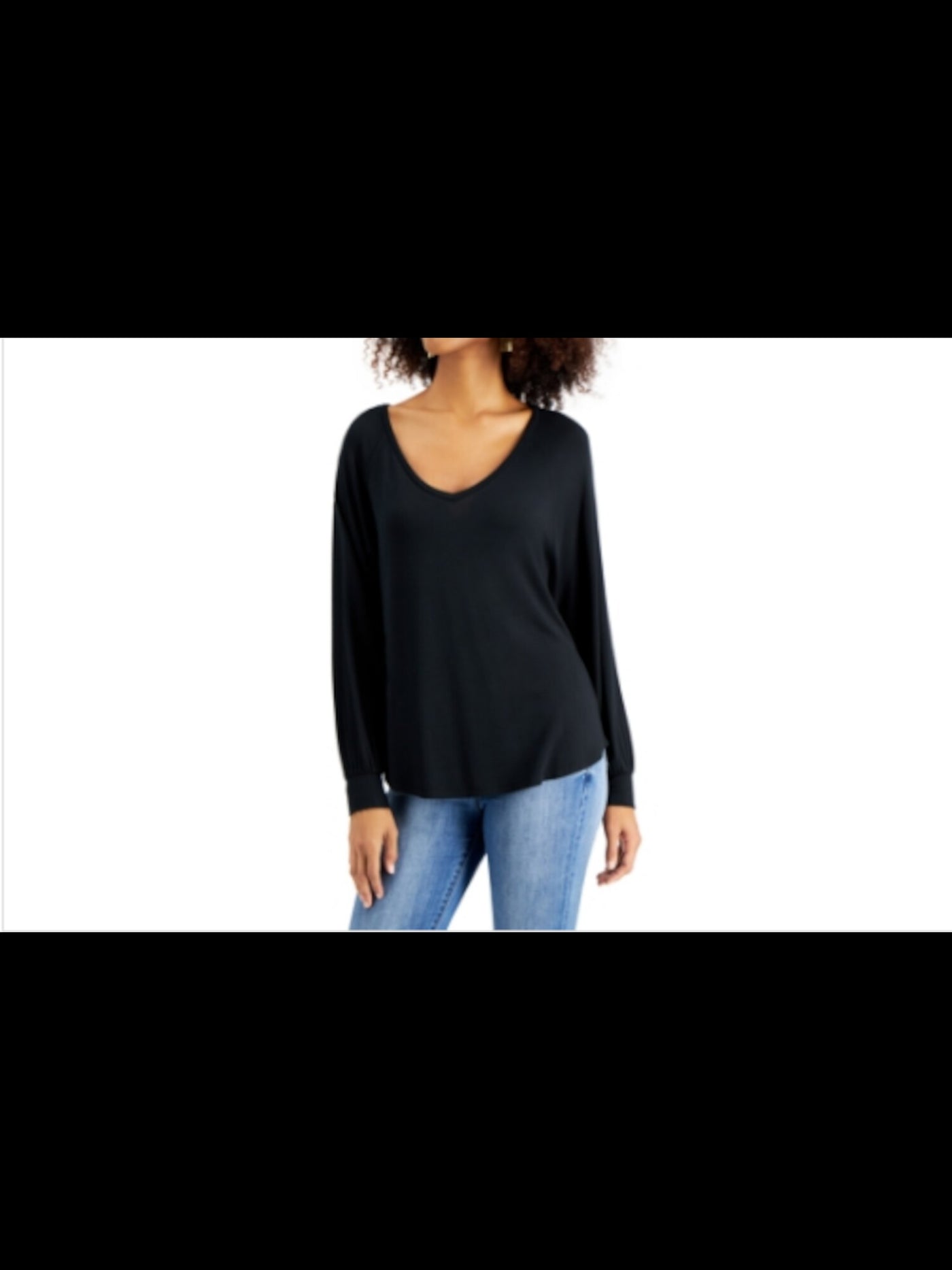 WILLOW DRIVE Womens Black Long Sleeve V Neck Top M