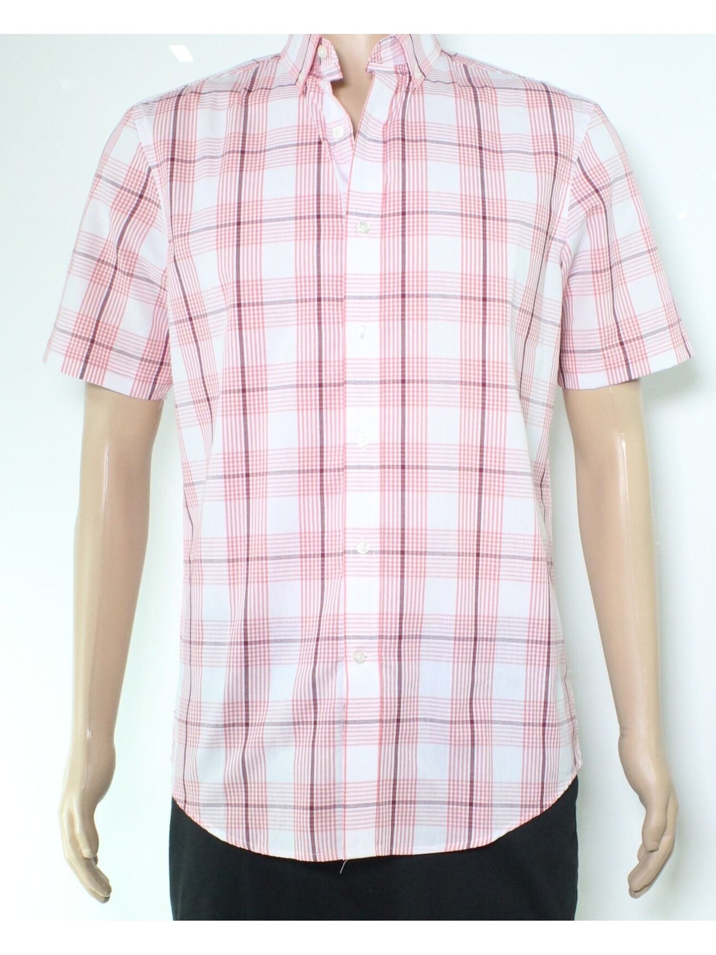 CLUBROOM Mens Red Plaid Classic Fit Button Down Casual Shirt M