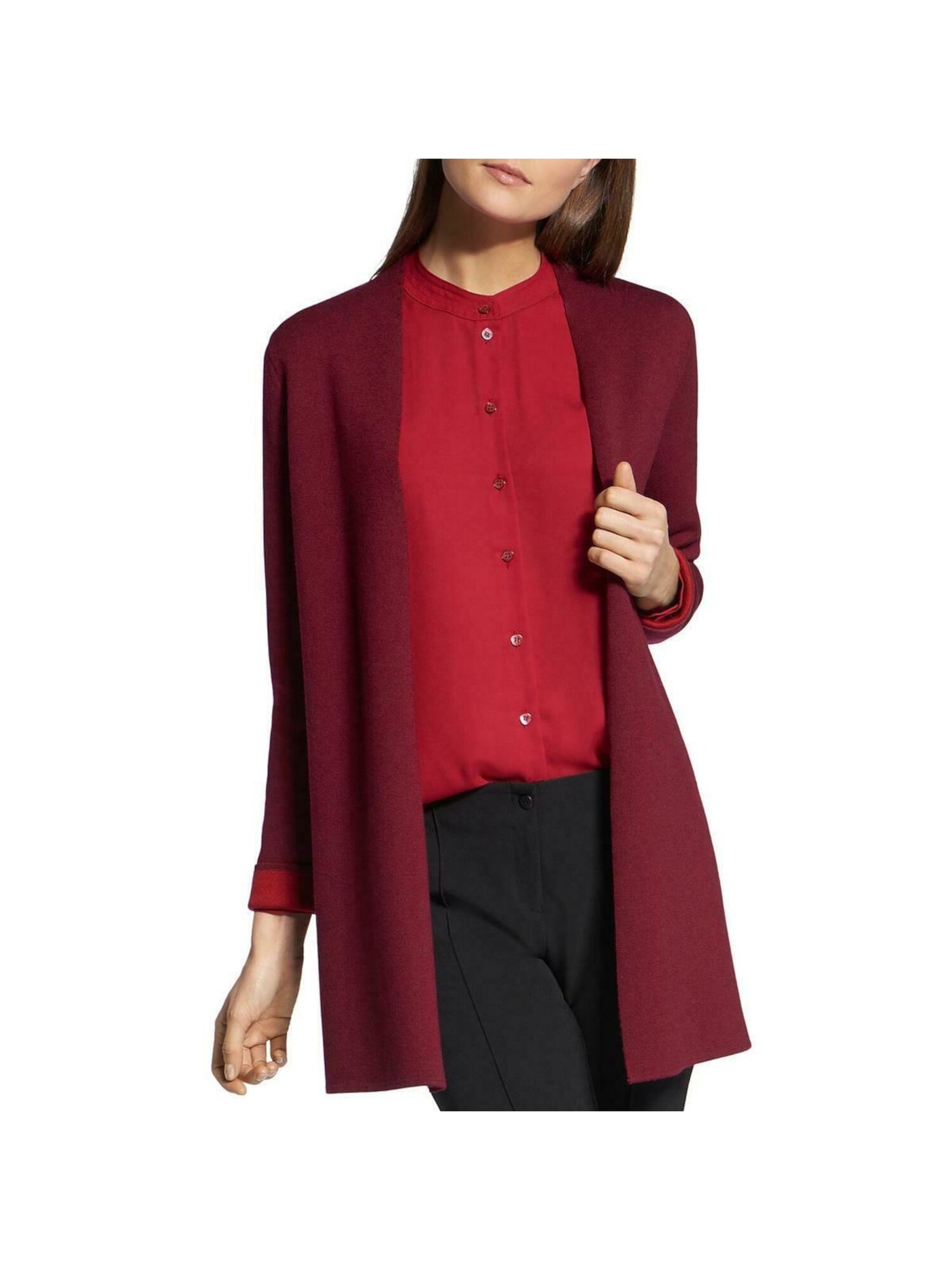 BASLER Womens Burgundy Long Sleeve Open Cardigan Sweater Size: 10