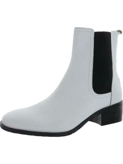 REACTION KENNETH COLE Womens White Stretch Round Toe Block Heel Leather Booties 6.5