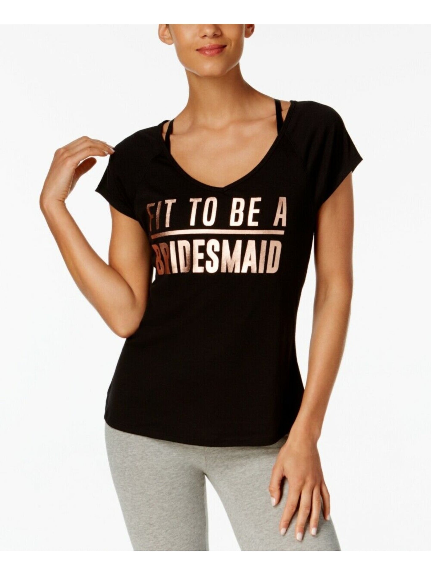 IDEOLOGY Womens Black Graphic Cap Sleeve Scoop Neck T-Shirt XL