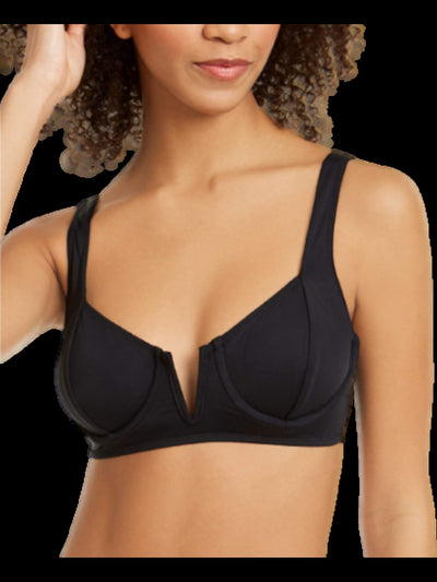 BAR III Women's Black Stretch Removable Cups Lined V-Wire Adjustable Underwire Swimsuit Top XS