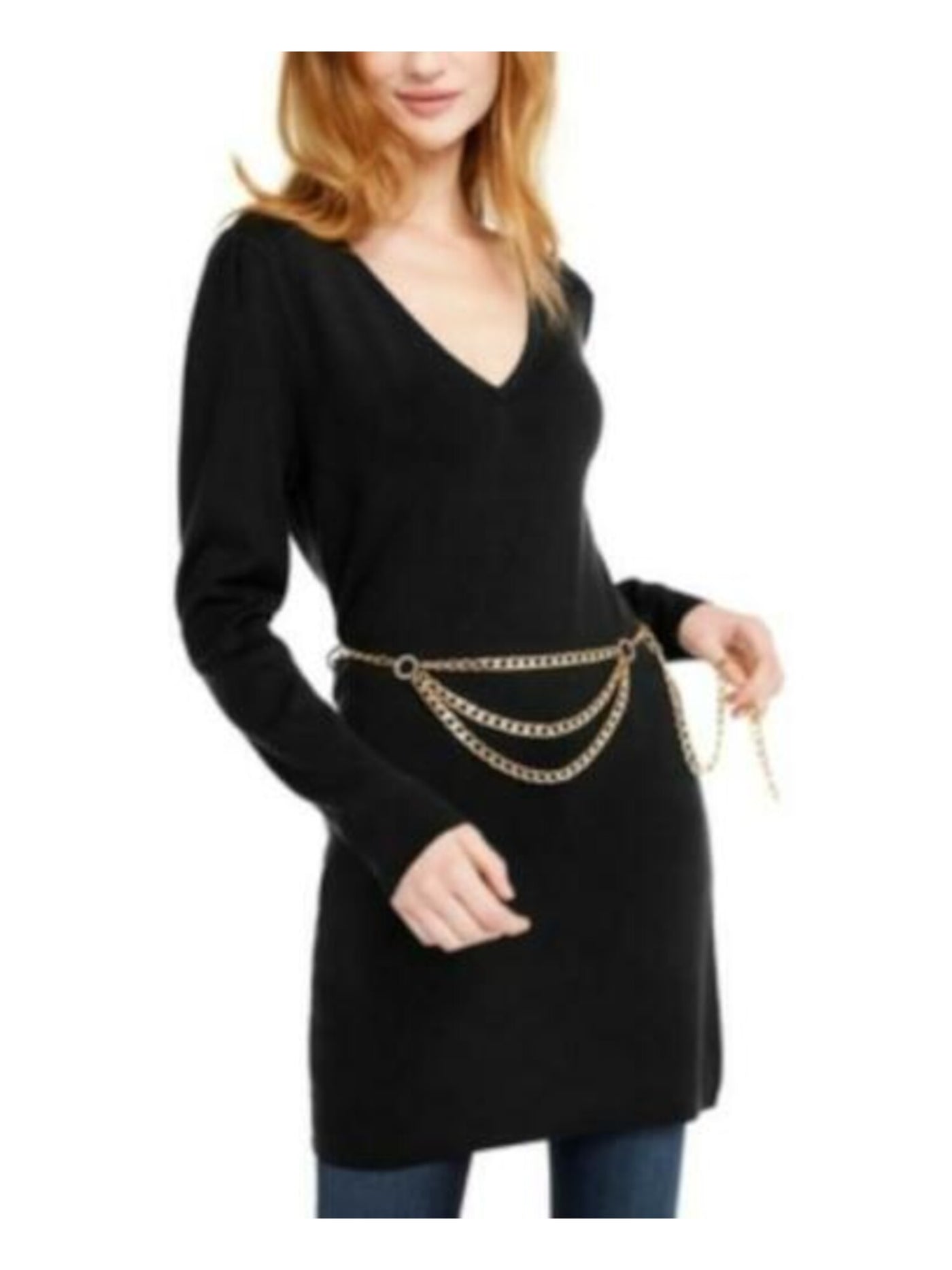 INC Womens Black Long Sleeve V Neck Sweater Petites Size: PS