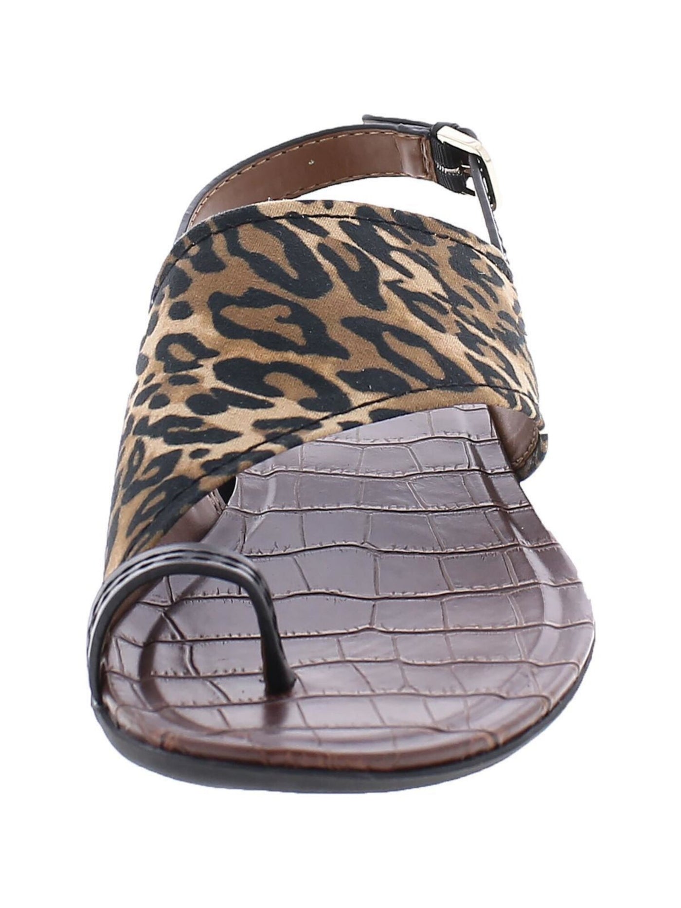 NATURALIZER Womens Brown Cheetah Print Adjustable Strap Comfort Seanna Round Toe Block Heel Buckle Slingback Sandal 11 M