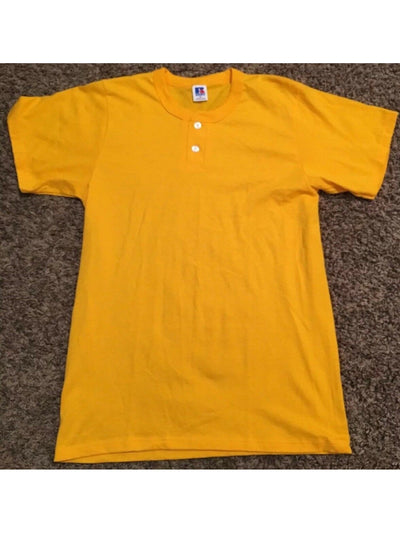 RUSSELL Mens Gold Short Sleeve Classic Fit Henley Shirt S