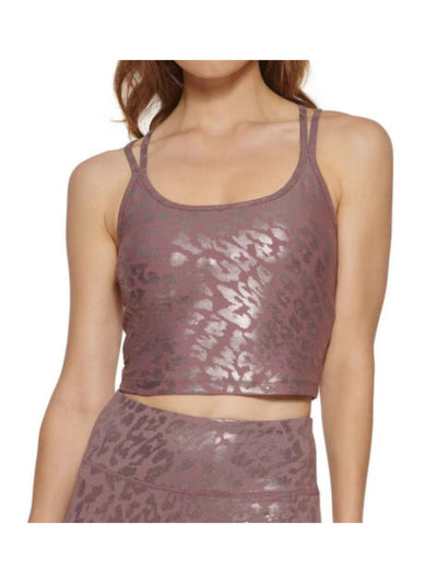 CALVIN KLEIN PERFORMANCE Womens Purple Moisture Wicking Fitted Strappy Back Padded Animal Print Sleeveless Scoop Neck Tank Top XL