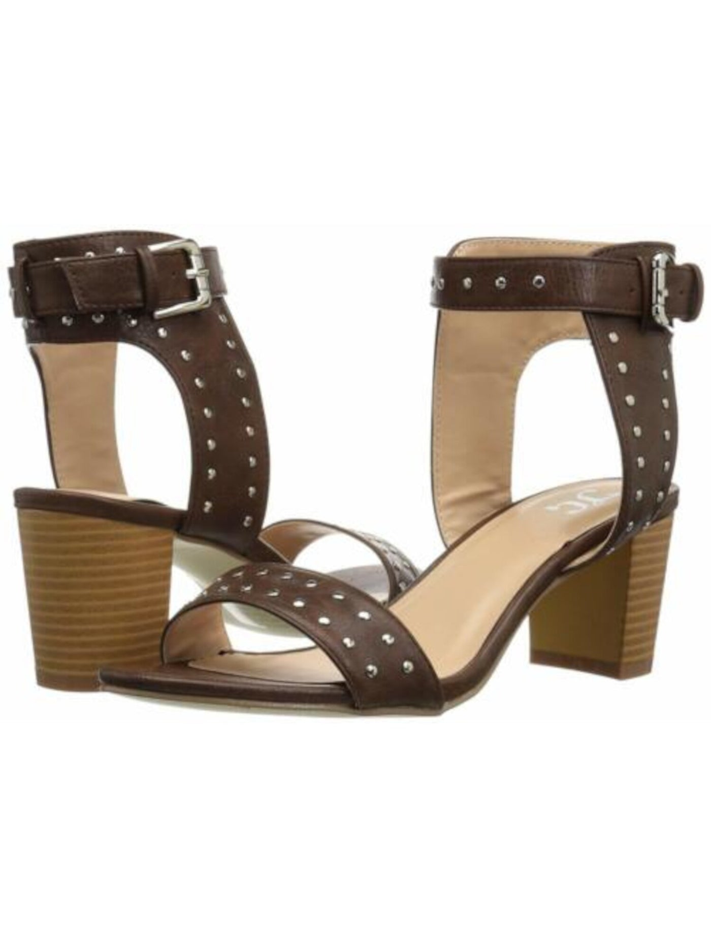 JOURNEE COLLECTION Womens Brown Studded Ankle Strap Mabel Almond Toe Block Heel Buckle Heeled Gladiator Sandal M