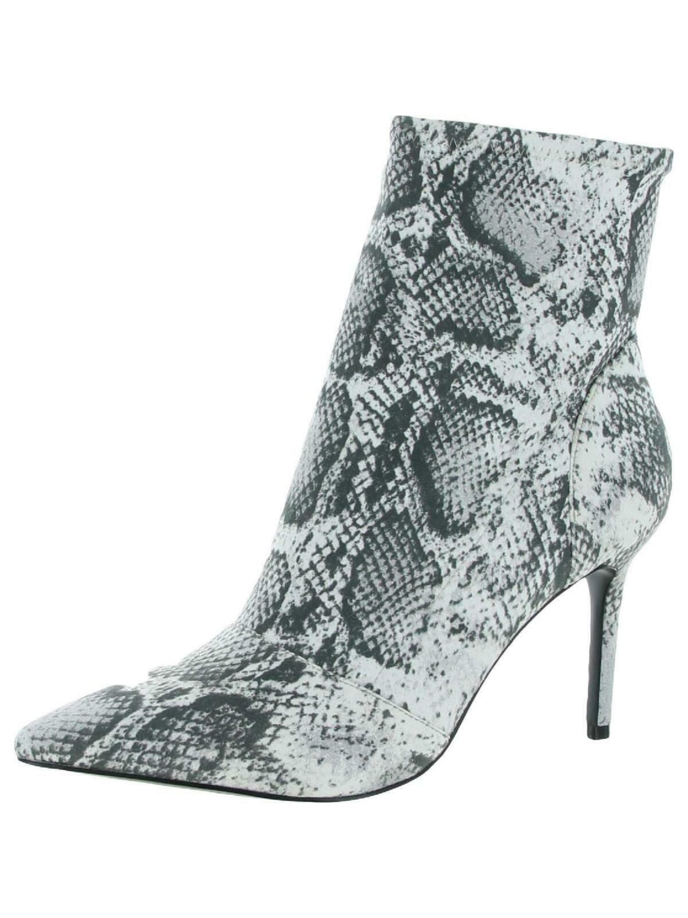 CHARLES Womens Gray Animal Print Cushioned Stretch Pointed Toe Stiletto Dress Booties 9.5