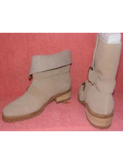 SPLENDID Womens Beige Padded Adjustable Strap Lug Sole Karlyn Round Toe Block Heel Leather Booties 6.5
