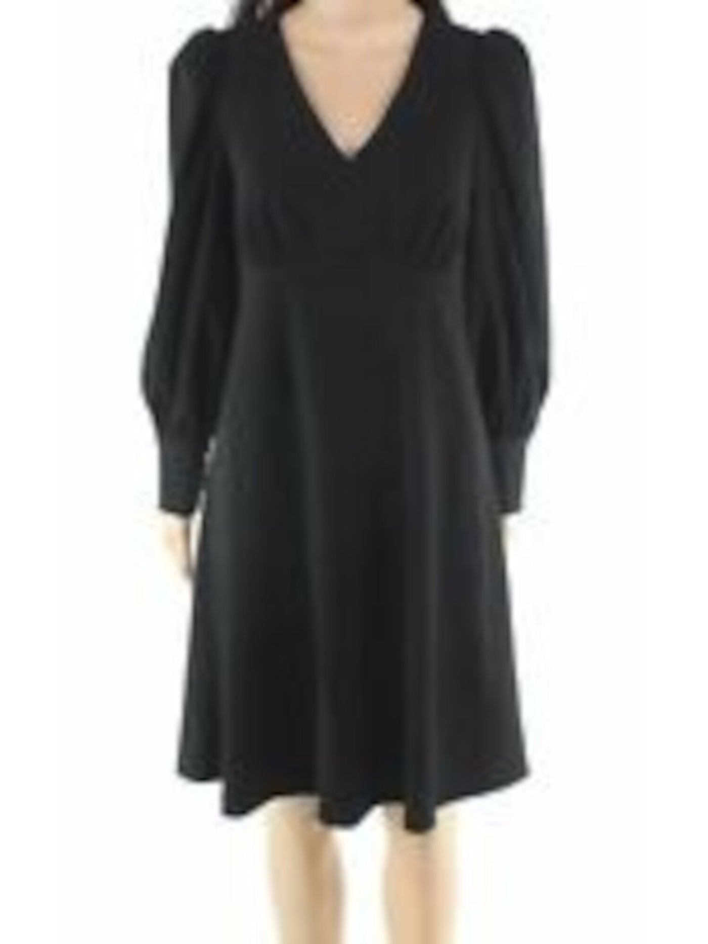 CALVIN KLEIN Womens Black Long Sleeve V Neck Knee Length Wear To Work Empire Waist Dress 2