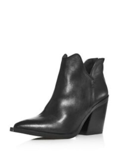 AQUA Womens Black Asymmetrical Comfort Amil Square Toe Block Heel Zip-Up Leather Booties 5.5 M