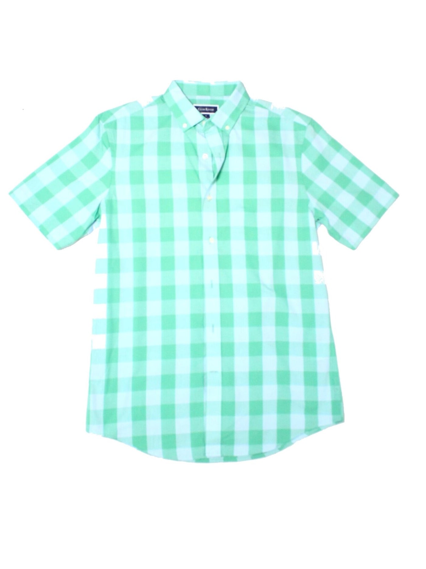 CLUBROOM Mens Green Plaid Short Sleeve Classic Fit Button Down Casual Shirt S