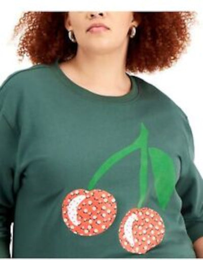 MIGHTY FINE Womens Green Ribbed Graphic Sweatshirt Plus 1X