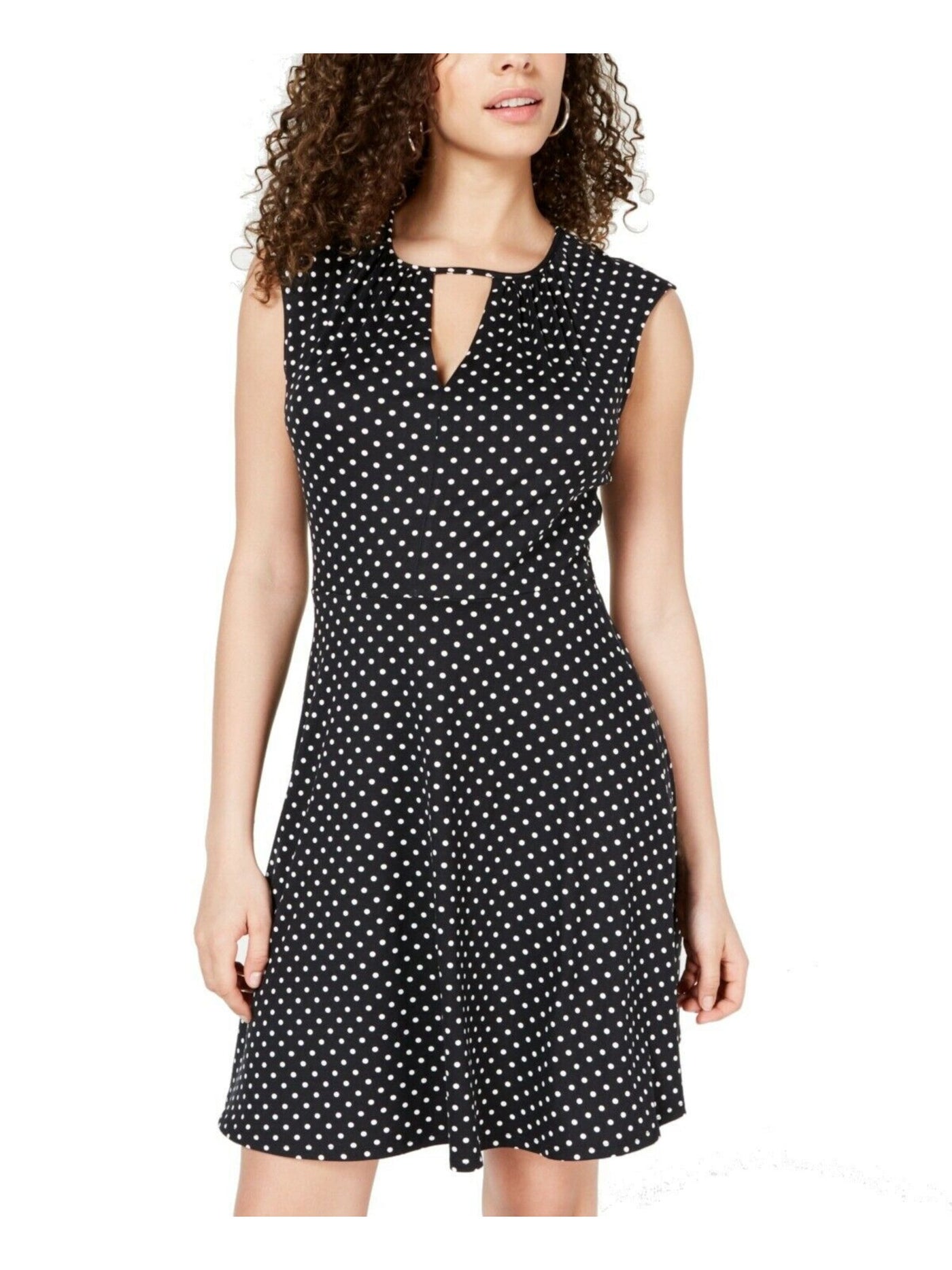 BEBOP Womens Black Polka Dot Sleeveless Short A-Line Dress Juniors Size: XXS