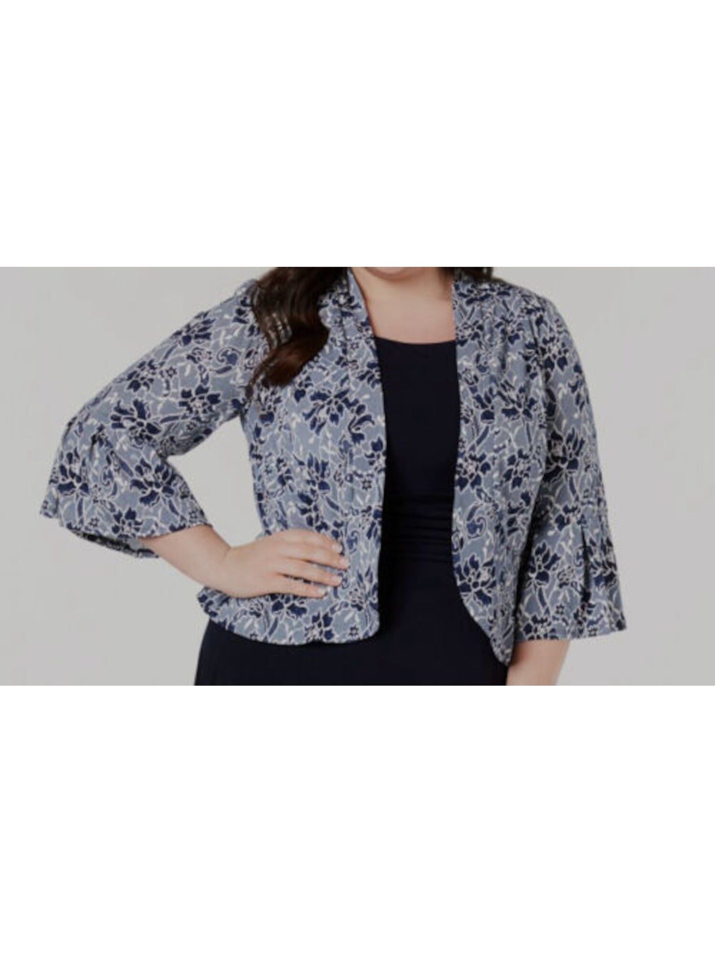 JESSICA HOWARD Womens Navy Stretch Printed Open Front Wear To Work Top Plus 14W