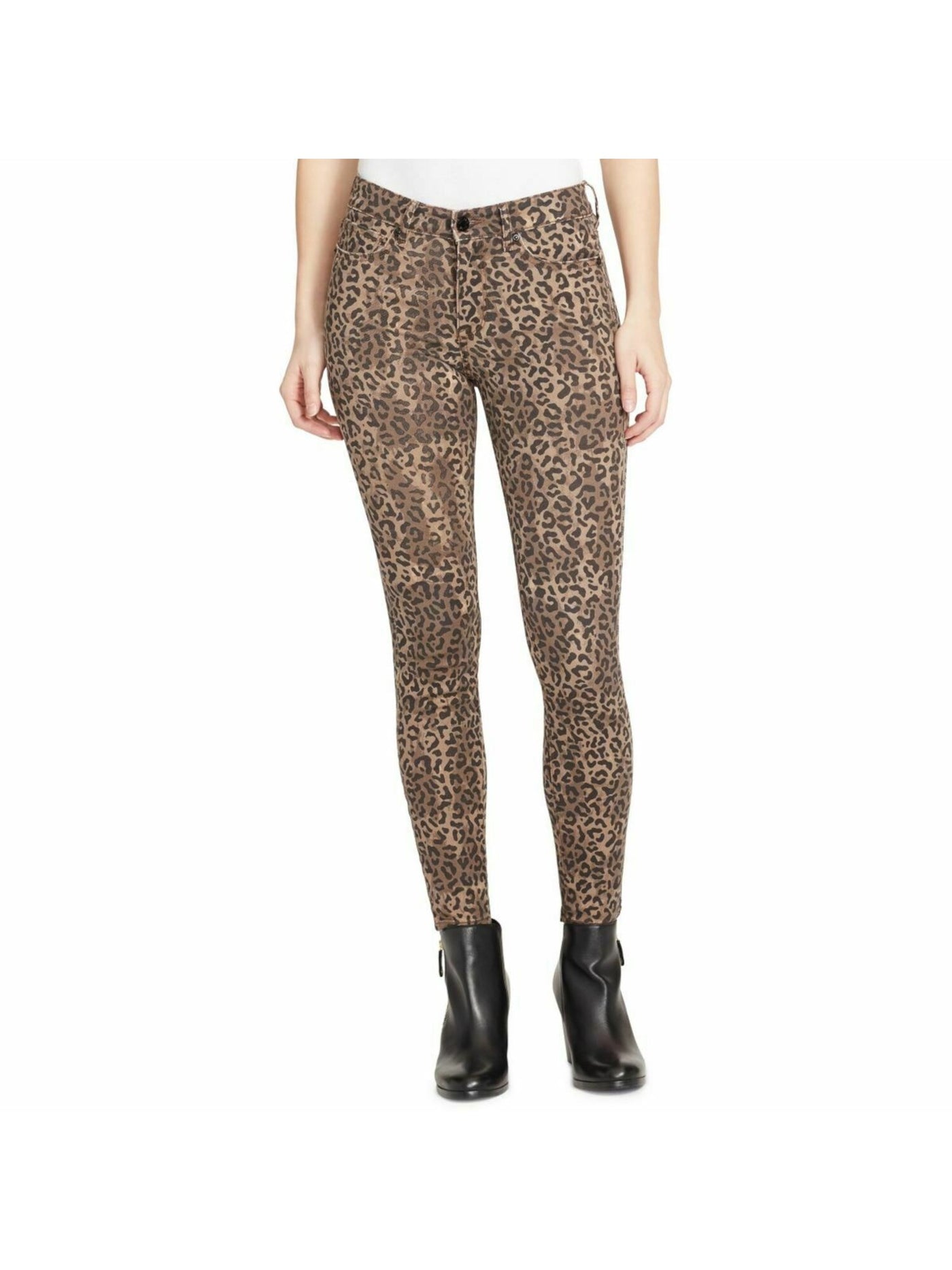 WILLIAM RAST Womens Brown Stretch Pocketed Zippered Mid Rise Animal Print Skinny Jeans Juniors 26