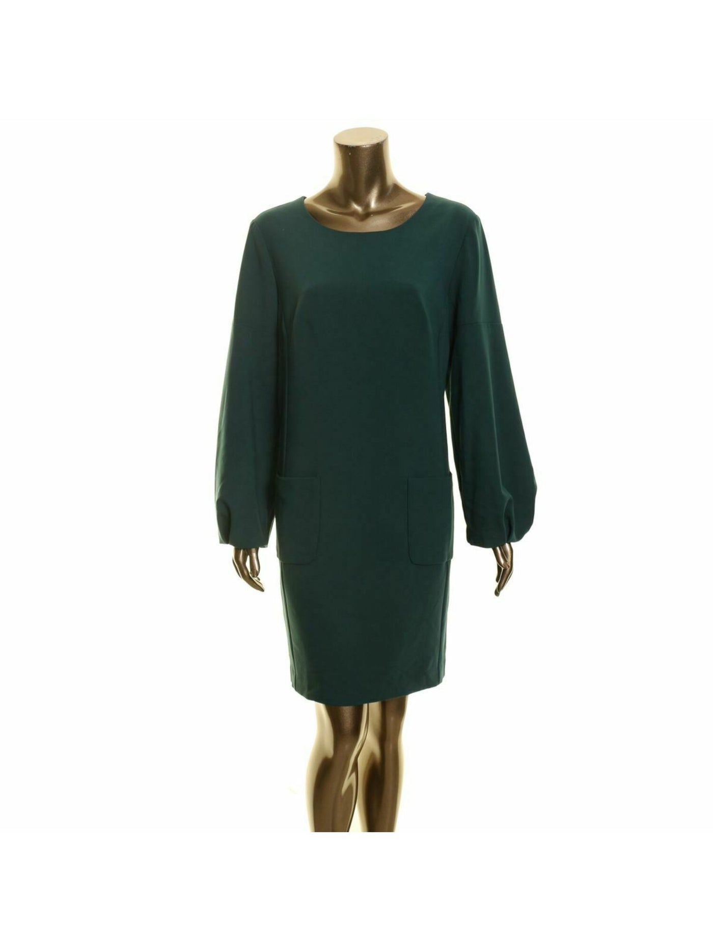 TRINA TURK Womens Green Pocketed Long Sleeve Jewel Neck Above The Knee Evening Shift Dress 10