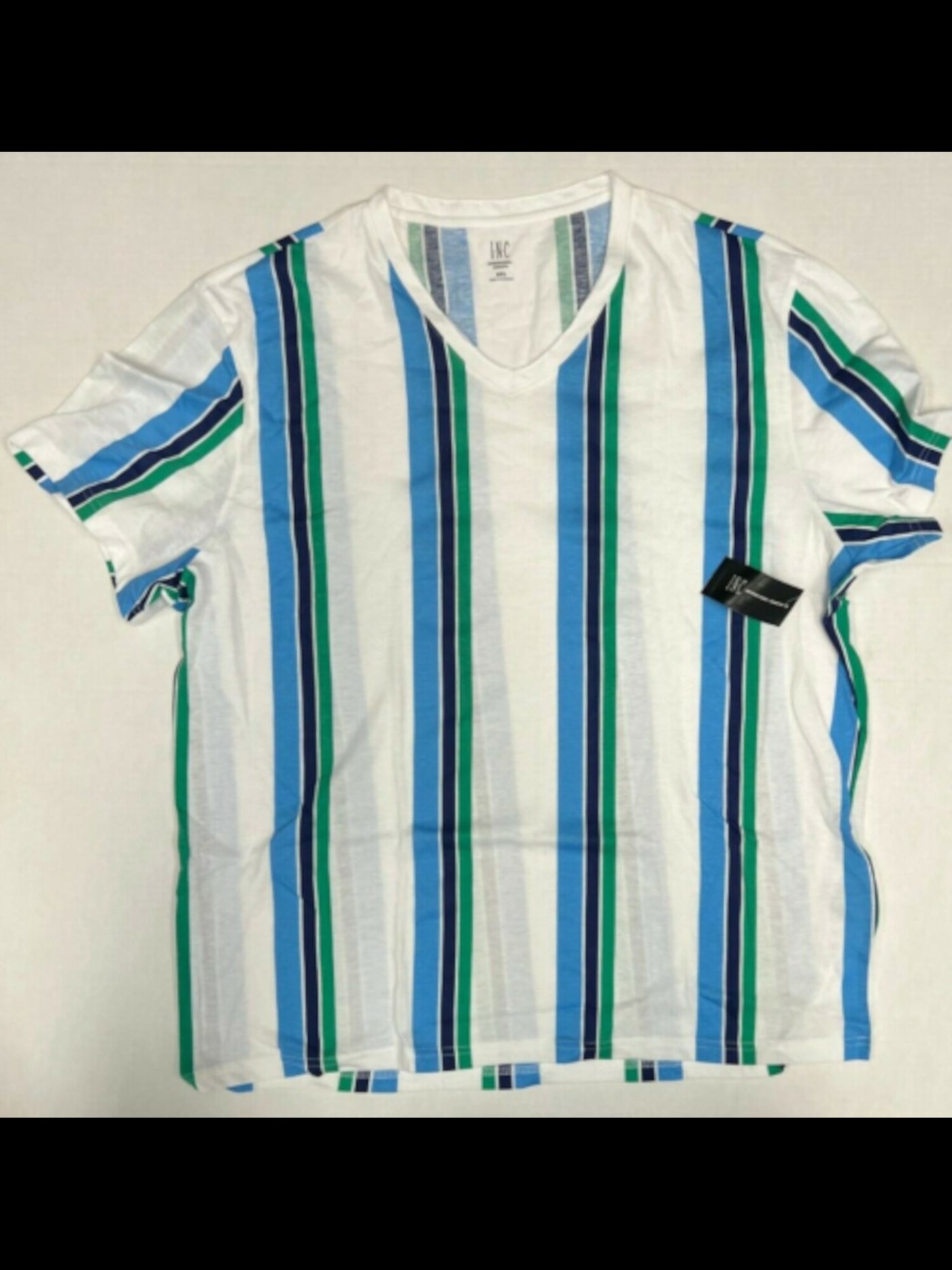 INC Mens White Striped Short Sleeve Classic Fit T-Shirt M
