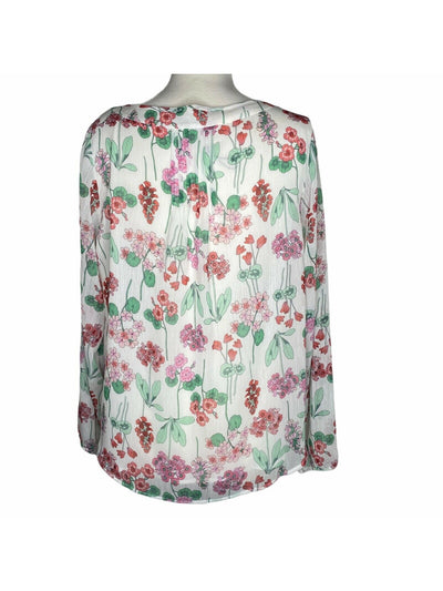 TOMMY HILFIGER Womens Ivory Sheer Pleated Lined  3 Button Closure Floral Long Sleeve Scoop Neck Blouse XL
