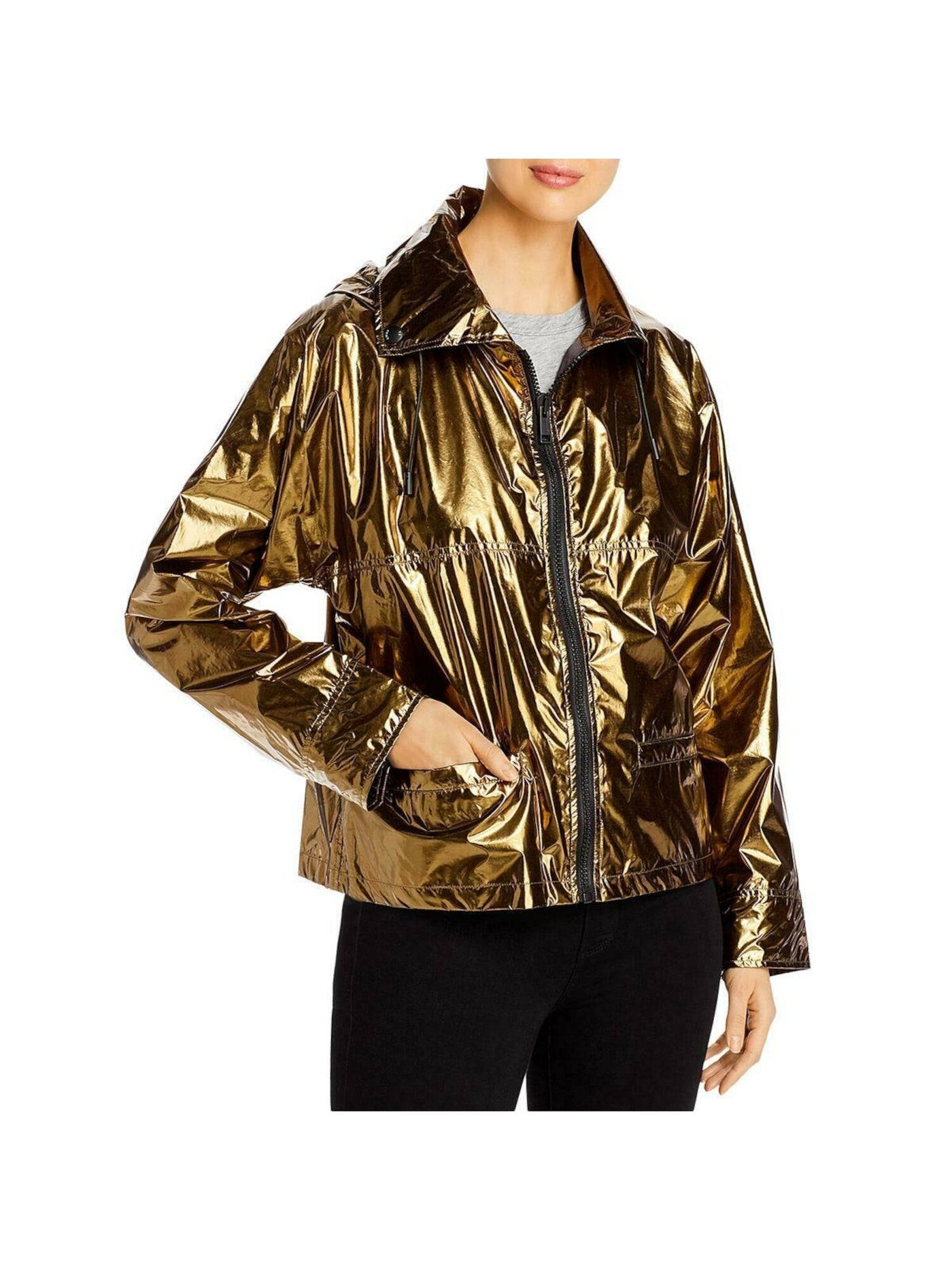 YS ARMY Womens Gold Hooded Wind Breaker Jacket Size: 34