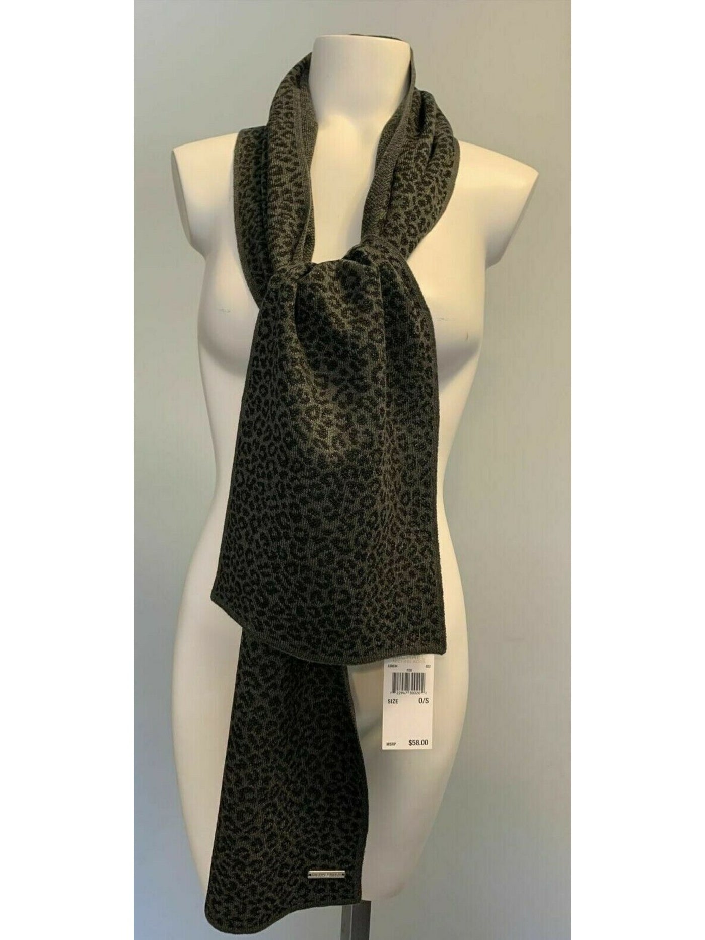 MICHAEL MICHAEL KORS Womens Gray Leopard Print Logo Ribbed Wrap
