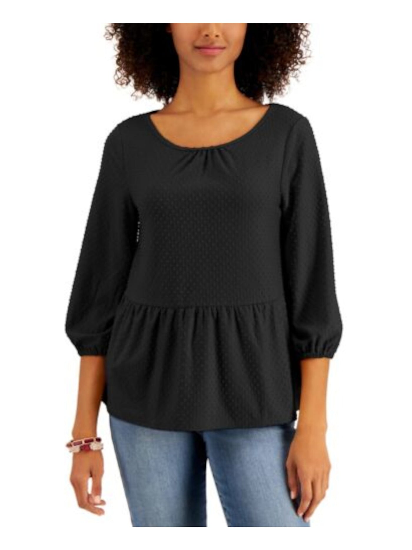 STYLE & COMPANY Womens Black 3/4 Sleeve Top Size: XS