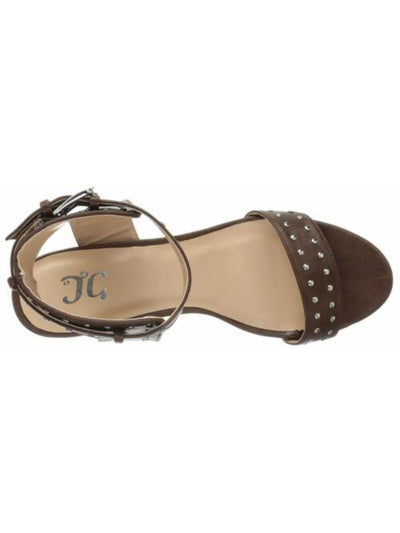 JOURNEE COLLECTION Womens Brown Studded Ankle Strap Mabel Almond Toe Block Heel Buckle Heeled Gladiator Sandal 5.5 M