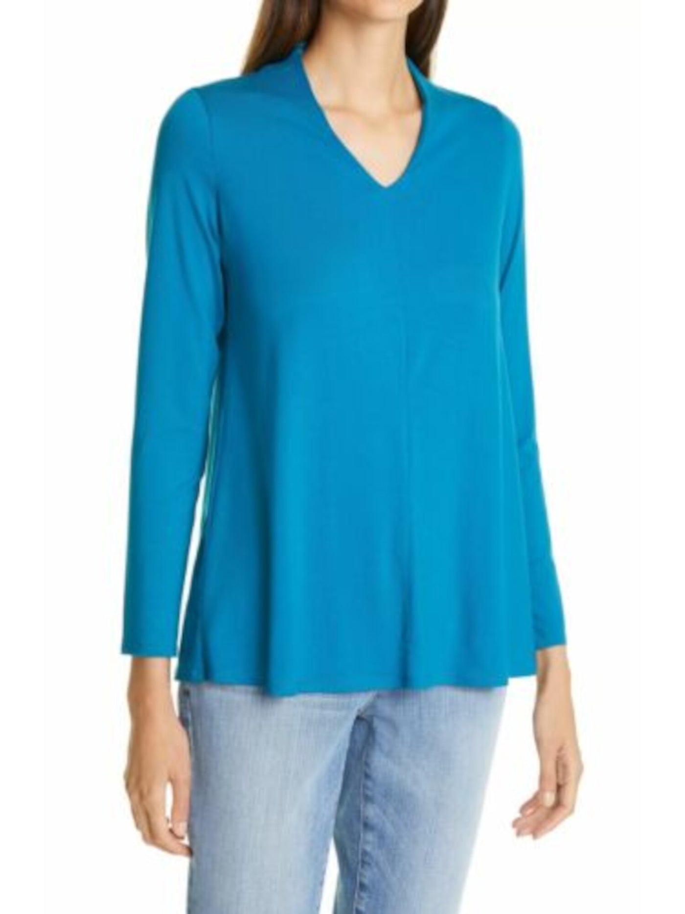 EILEEN FISHER Womens Blue V Neck Top S\P