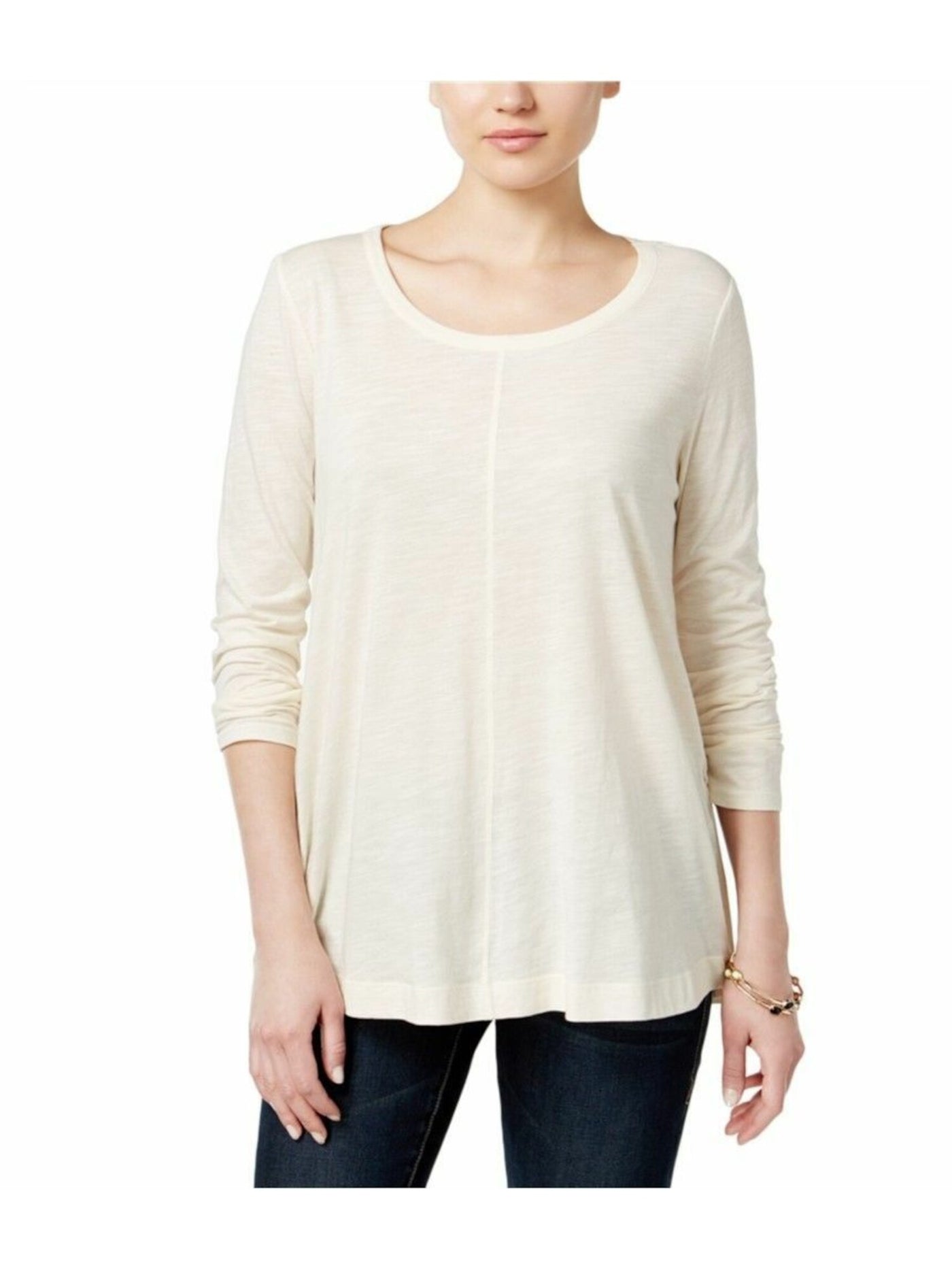 STYLE & COMPANY Womens Ivory Long Sleeve Scoop Neck Hi-Lo Top S