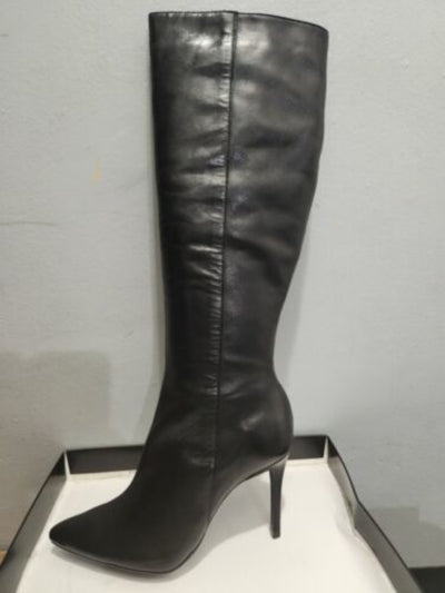 AQUA Womens Black Snake Comfort Hendrix Pointed Toe Stiletto Zip-Up Leather Dress Booties 6.5 B