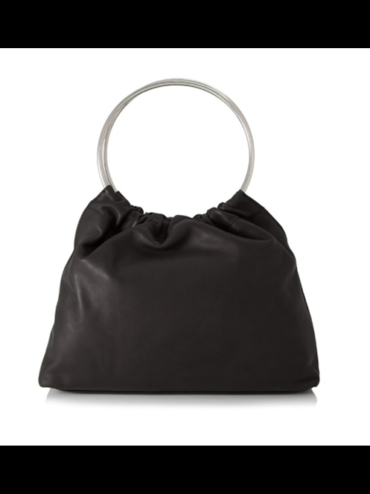 Little Liffner Women's Black Leather Double Flat Strap Handbag Purse
