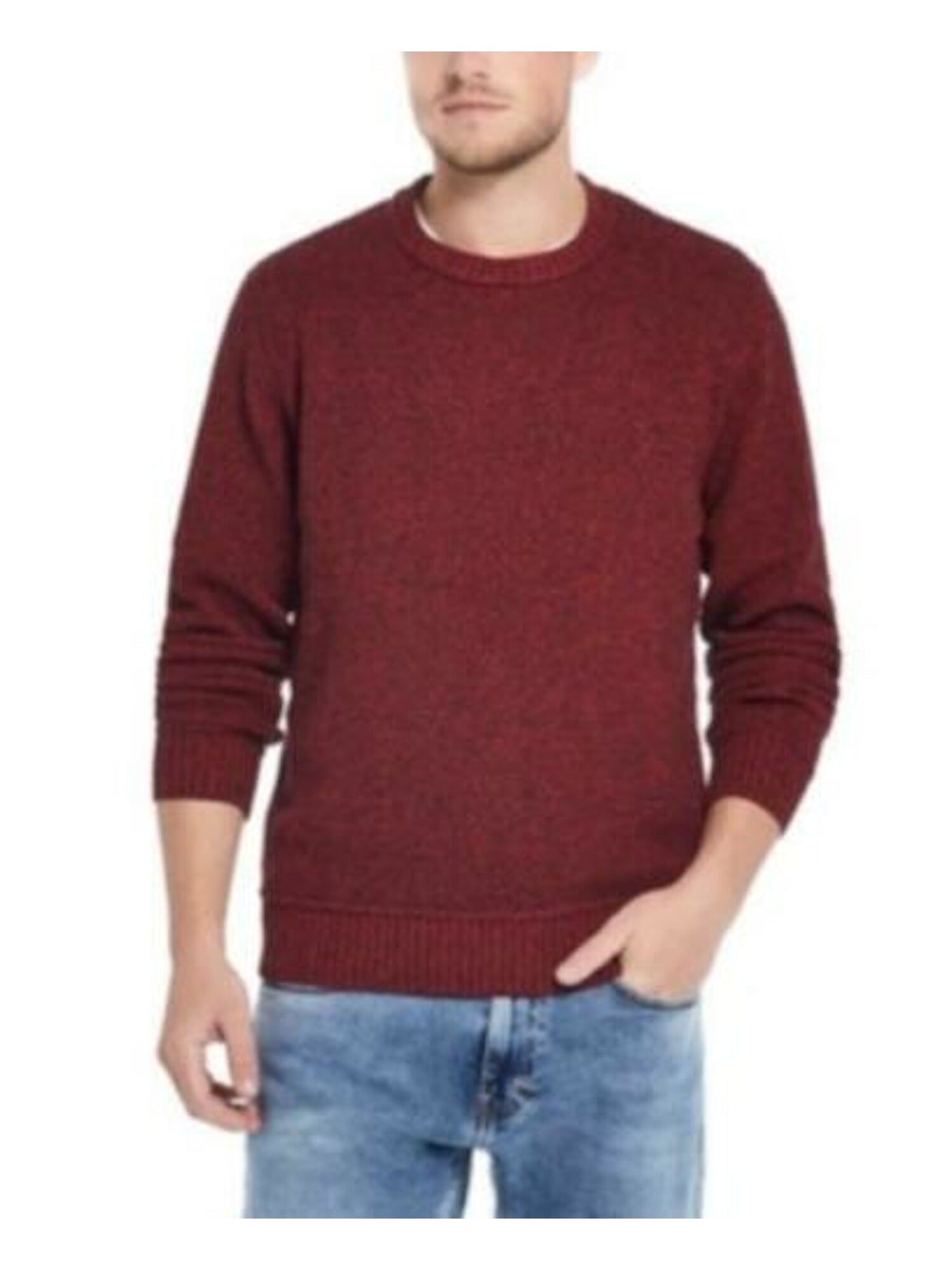 WEATHERPROOF VINTAGE Mens Red Curved Hem Patterned Long Sleeve Crew Neck Classic Fit Knit Pullover Sweater S