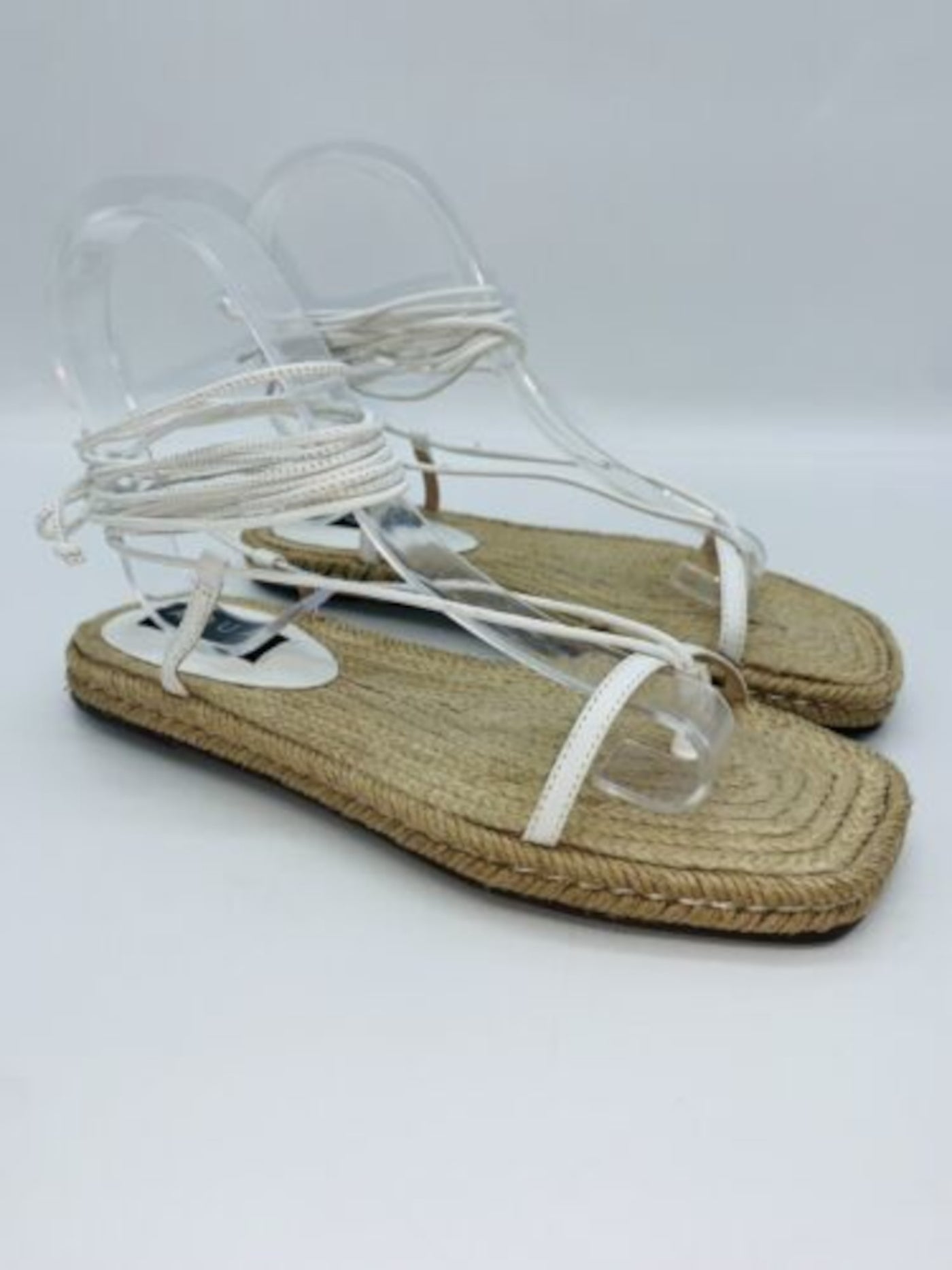 AQUA Womens White Padded Strappy Square Toe Lace-Up Leather Espadrille Shoes 6.5