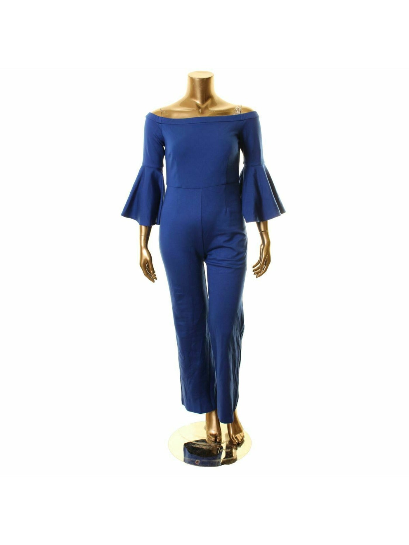 TRINA TURK Womens Blue Bell Sleeve Off Shoulder Wide Leg Jumpsuit Size: 0