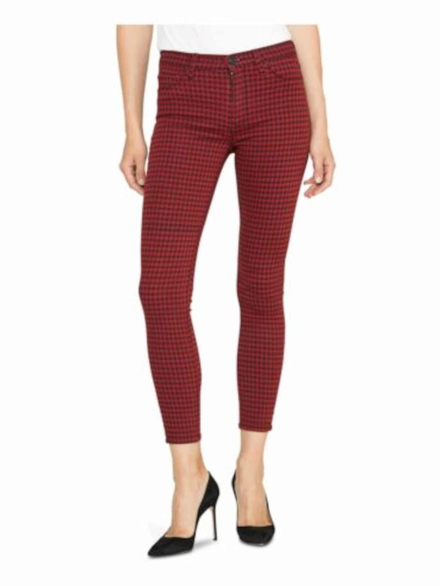 HUDSON Womens Red Houndstooth Skinny Pants Size: 27 Waist