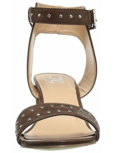 JOURNEE COLLECTION Womens Brown Studded Ankle Strap Mabel Almond Toe Block Heel Buckle Heeled Gladiator Sandal 5.5 M