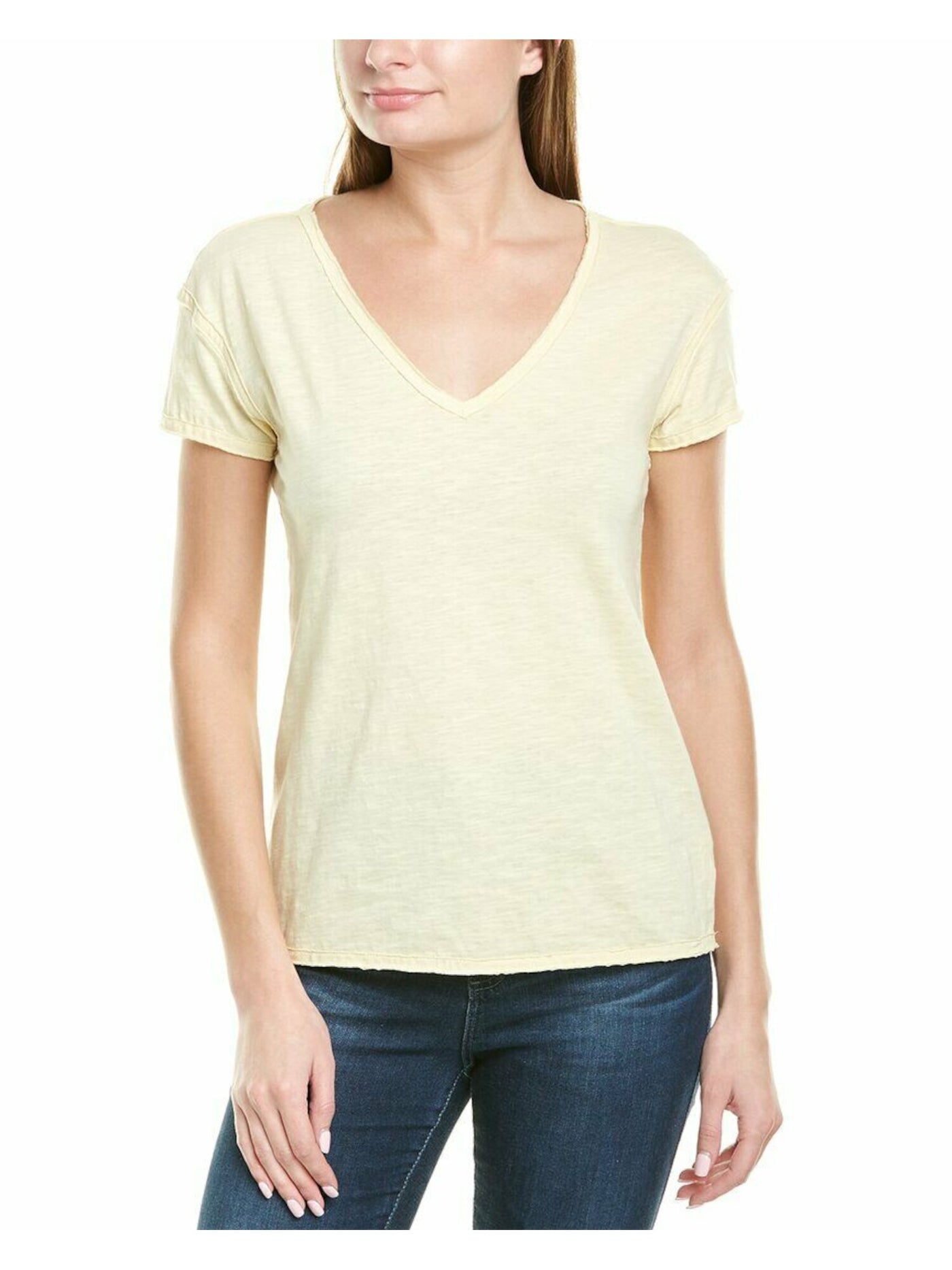 B NEW YORK Womens Yellow Short Sleeve V Neck Top Size: XL