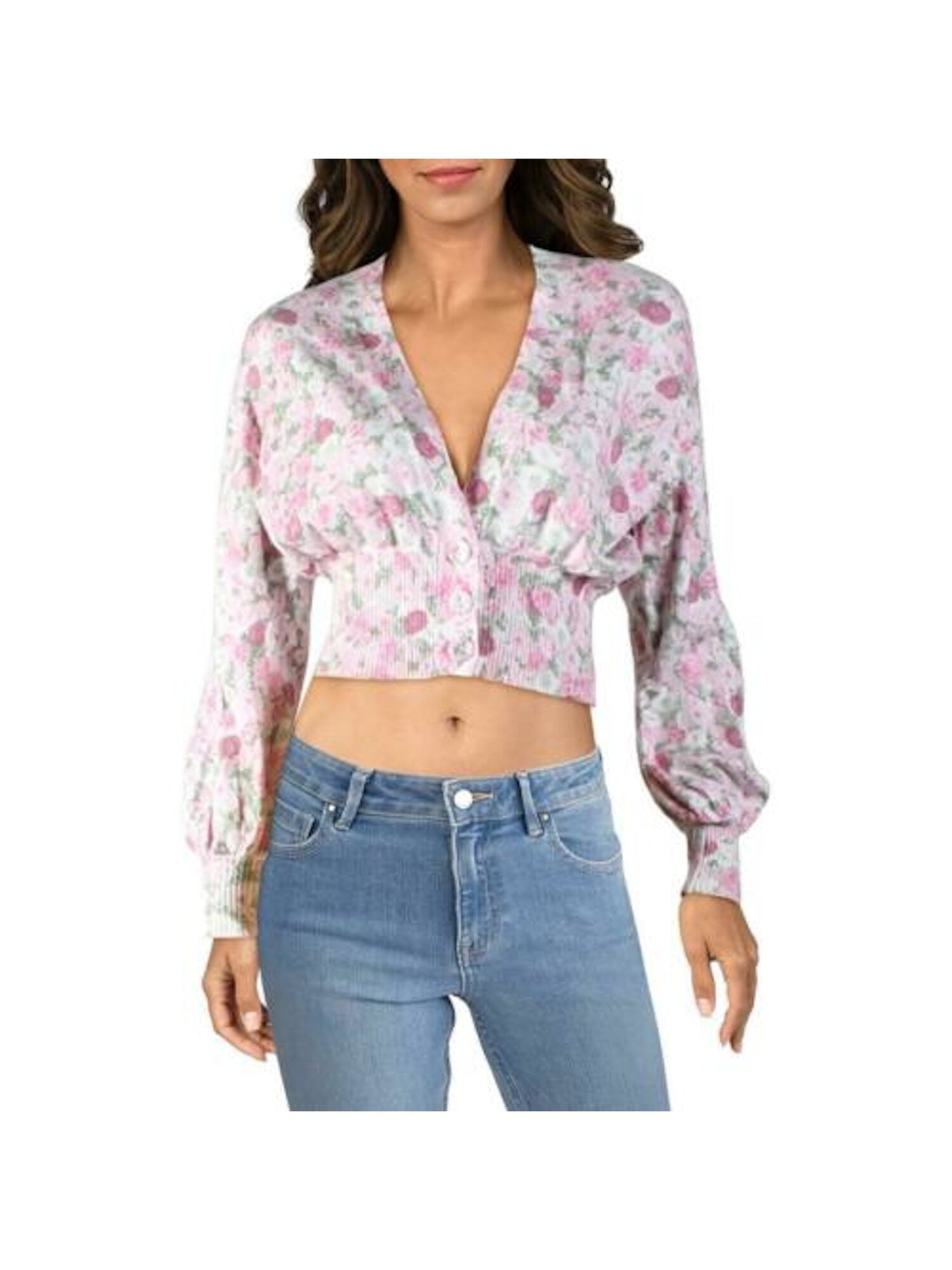 INC Womens Pink Floral Long Sleeve Open Cardigan Button Up Sweater Size: XXL